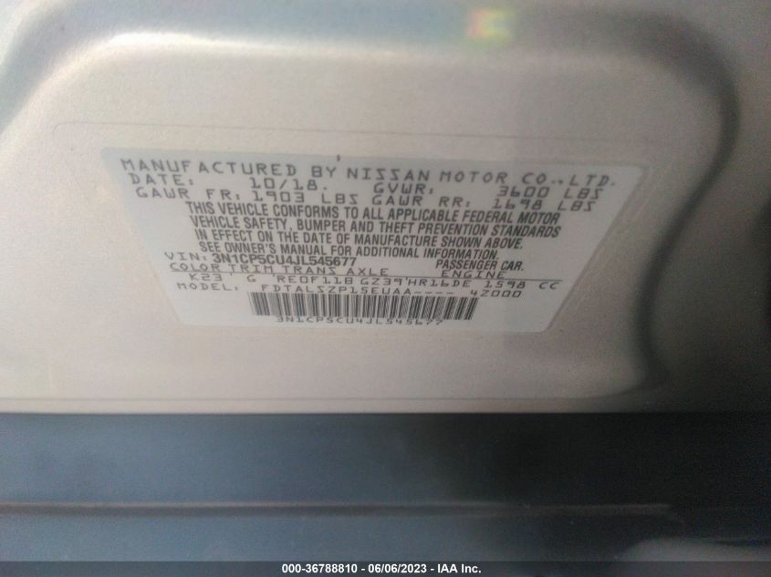 2018 NISSAN KICKS SV - 3N1CP5CU4JL545677