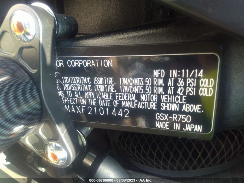 2015 SUZUKI GSX-R750 - JS1GR7MAXF2101442