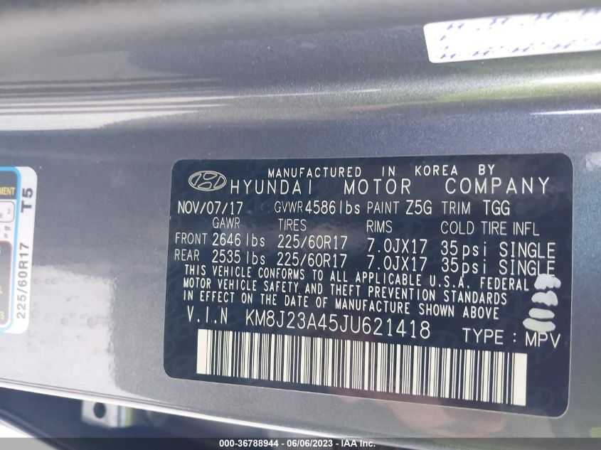 2018 HYUNDAI TUCSON SE - KM8J23A45JU621418