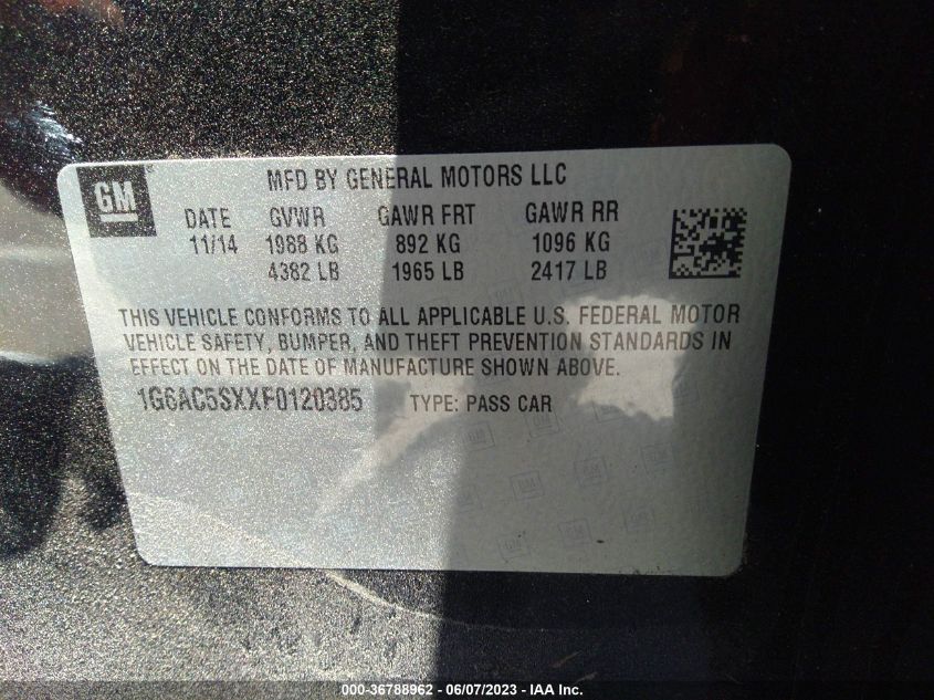 2015 CADILLAC ATS SEDAN PERFORMANCE RWD - 1G6AC5SXXF0120385