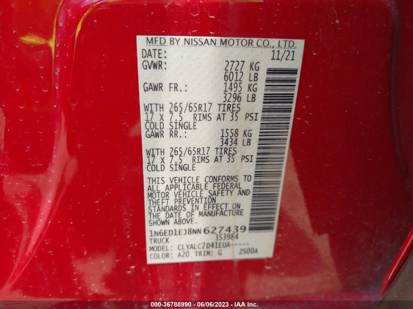 2022 NISSAN FRONTIER SV - 1N6ED1EJ8NN627439