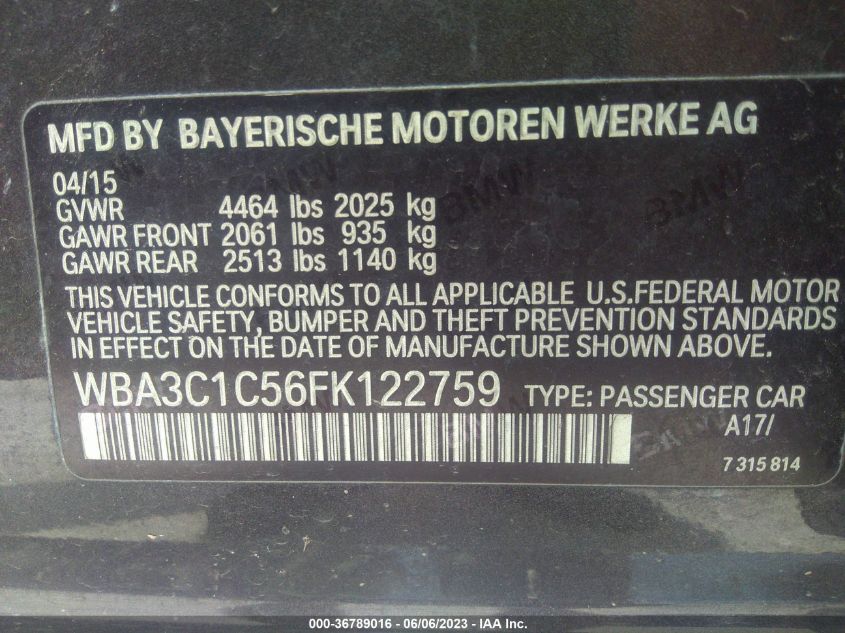 2015 BMW 328I - WBA3C1C56FK122759