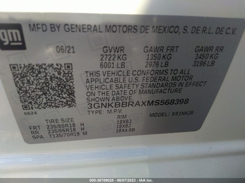 2021 CHEVROLET BLAZER LT - 3GNKBBRAXMS568398