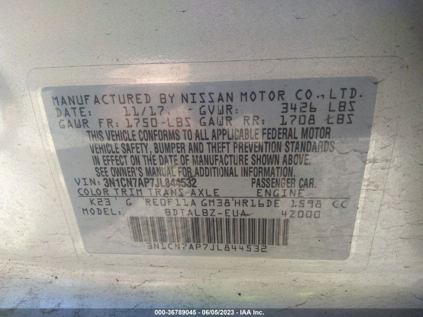 2018 NISSAN VERSA SEDAN SV - 3N1CN7AP7JL844532