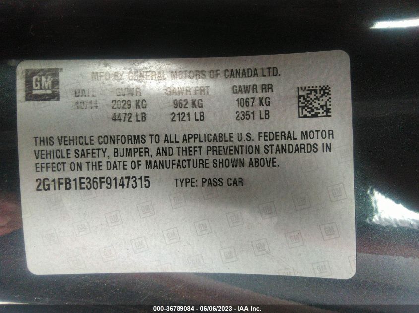 2015 CHEVROLET CAMARO LS - 2G1FB1E36F9147315