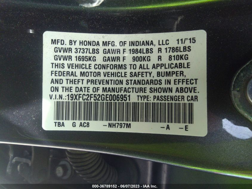 2016 HONDA CIVIC SEDAN LX - 19XFC2F52GE006951