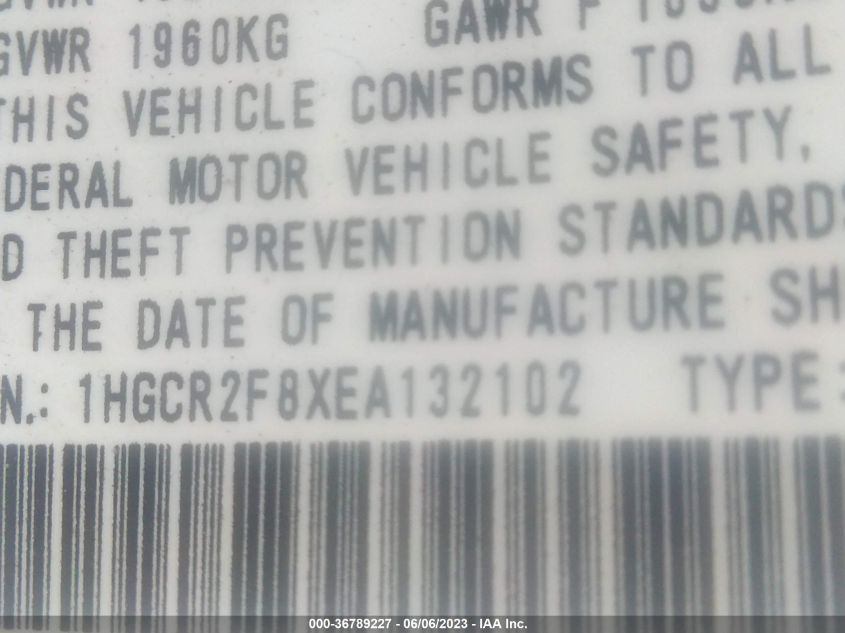 2014 HONDA ACCORD SEDAN EX-L - 1HGCR2F8XEA132102