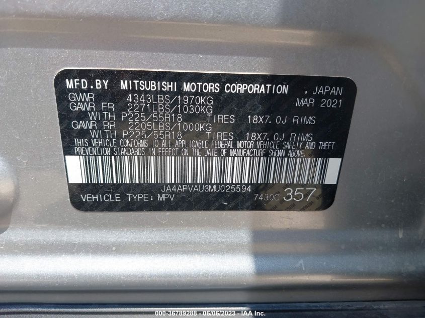 2021 MITSUBISHI OUTLANDER SPORT SE - JA4APVAU3MU025594