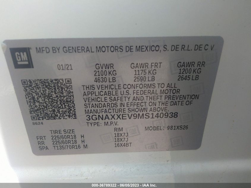 2021 CHEVROLET EQUINOX PREMIER - 3GNAXXEV9MS140938