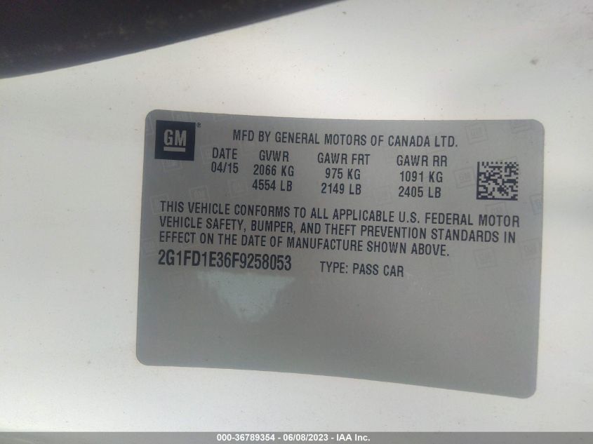 2015 CHEVROLET CAMARO LT - 2G1FD1E36F9258053