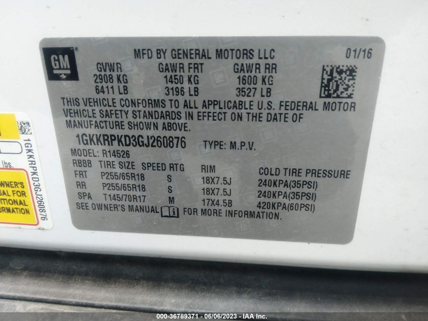 2016 GMC ACADIA SLE - 1GKKRPKD3GJ260876