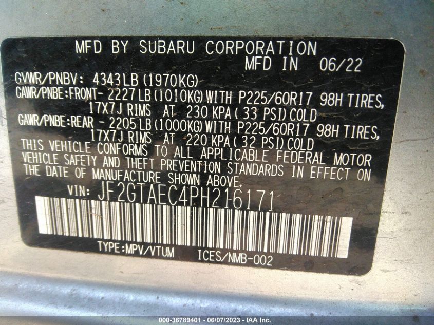 2023 SUBARU CROSSTREK PREMIUM - JF2GTAEC4PH216171
