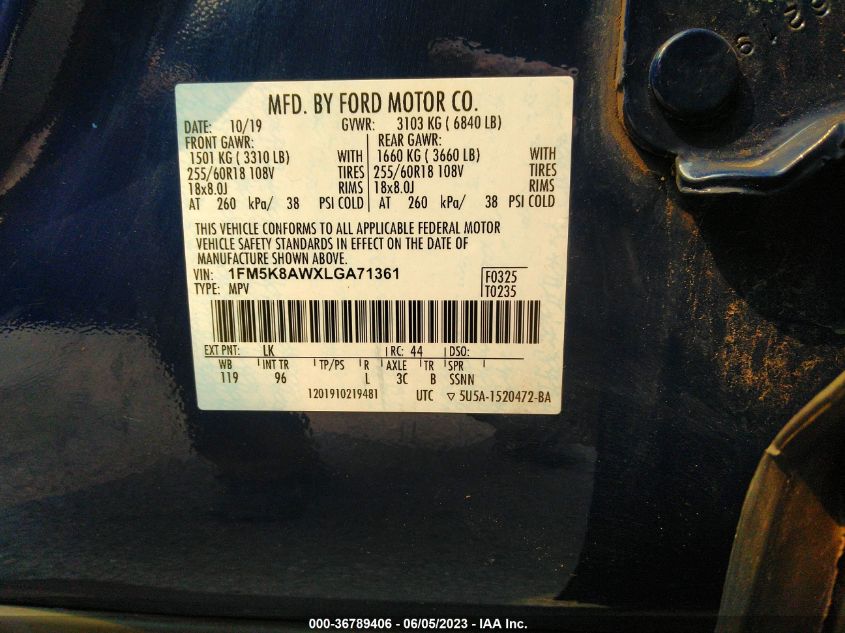 2020 FORD POLICE INTERCEPTOR - 1FM5K8AWXLGA71361