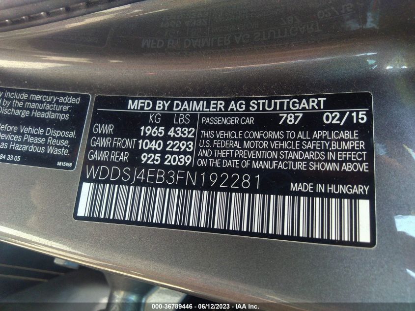 2015 MERCEDES-BENZ CLA-CLASS CLA 250 - WDDSJ4EB3FN192281