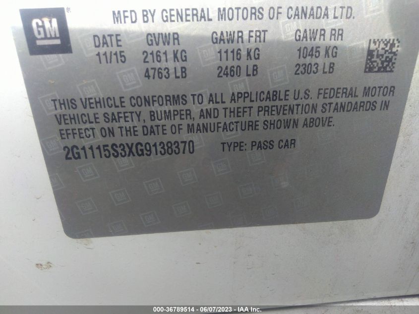 2016 CHEVROLET IMPALA LT - 2G1115S3XG9138370