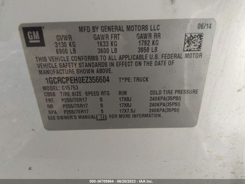 2014 CHEVROLET SILVERADO 1500 WORK TRUCK - 1GCRCPEH0EZ356604