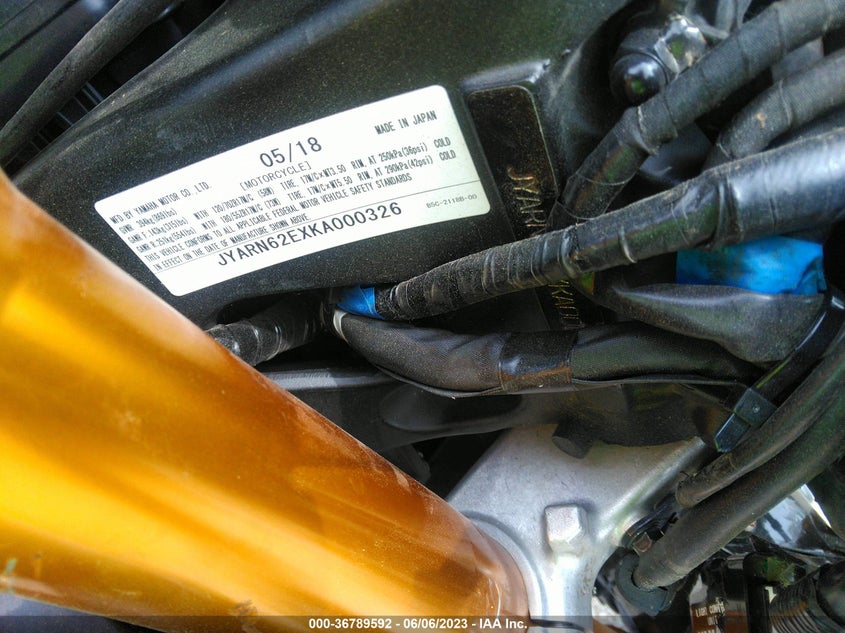 VIN JYARN62EXKA000326 2019 YAMAHA MTT09 GT