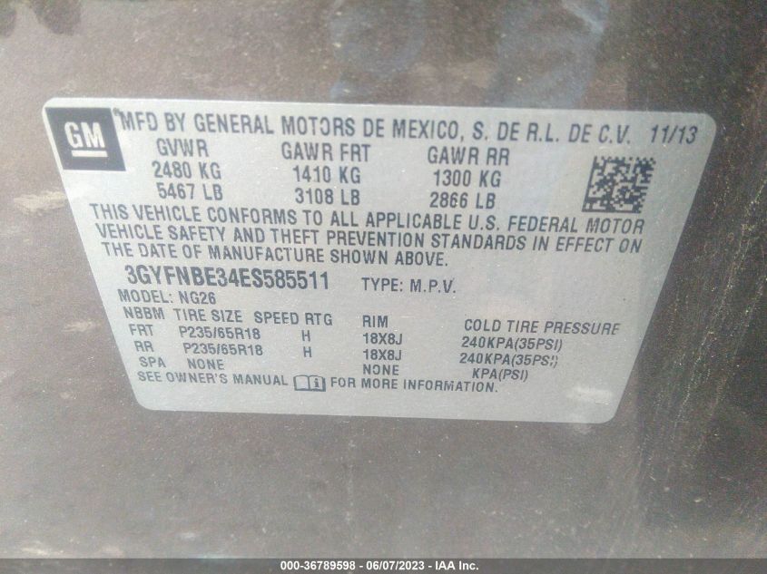 2014 CADILLAC SRX LUXURY COLLECTION - 3GYFNBE34ES855511