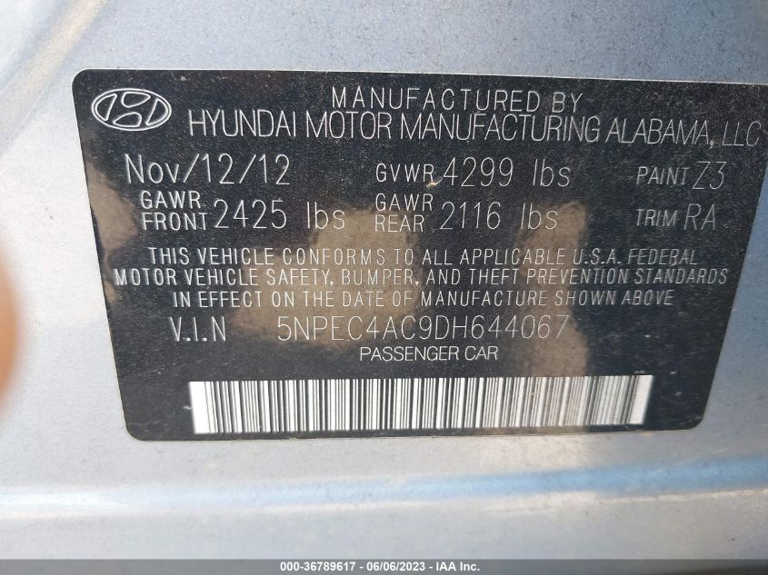 2013 HYUNDAI SONATA LIMITED - 5NPEC4AC9DH644067