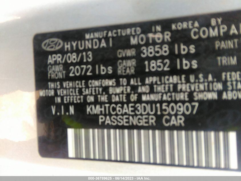 2013 HYUNDAI VELOSTER TURBO W/BLUE INT - KMHTC6AE3DU150907