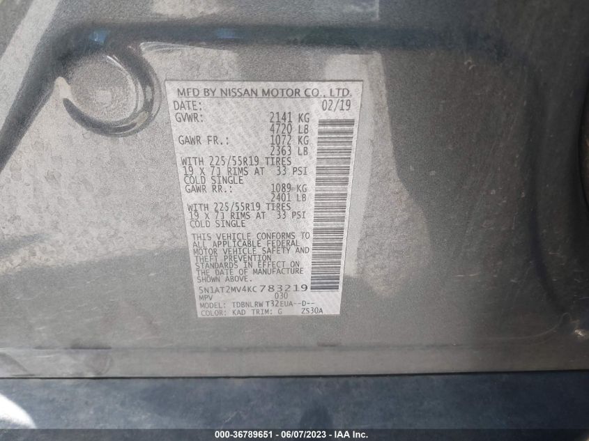 2019 NISSAN ROGUE SL - 5N1AT2MV4KC783219