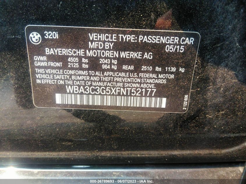 2015 BMW 3 SERIES 320I XDRIVE - WBA3C3G5XFNT52177