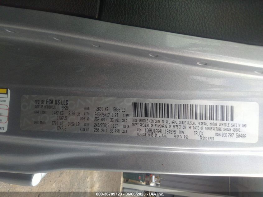 2020 JEEP GLADIATOR SPORT S - 1C6HJTAG4LL194975