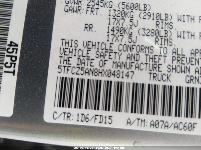 2017 TOYOTA TACOMA DBL CAB/SR/TRDSPT/OR/PRO - 5TFCZ5AN8HX048147