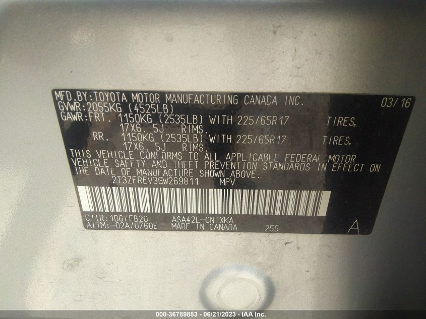 2016 TOYOTA RAV4 LE - 2T3ZFREV3GW269811