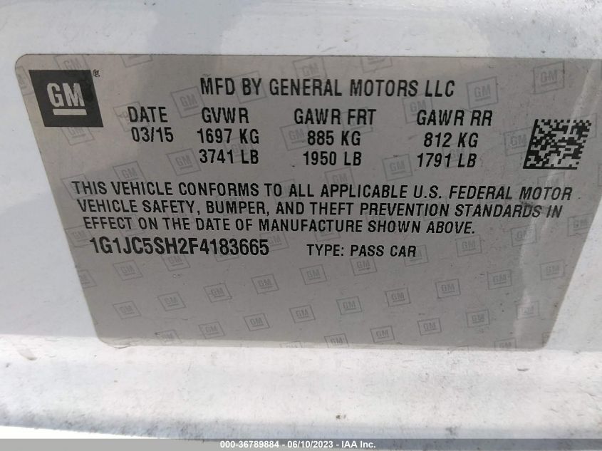 2015 CHEVROLET SONIC LT - 1G1JC5SH2F4183665