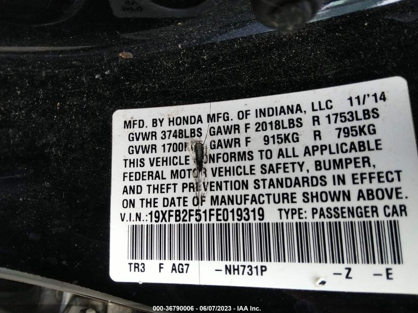 2015 HONDA CIVIC SEDAN LX - 19XFB2F51FE019319