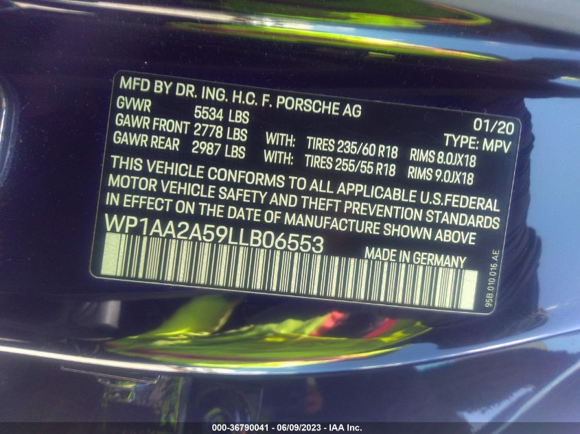 2020 PORSCHE MACAN - WP1AA2A59LLB06553
