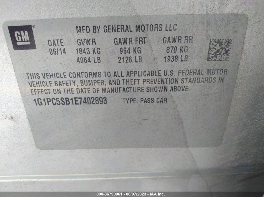 2014 CHEVROLET CRUZE 1LT - 1G1PC5SB1E7402893