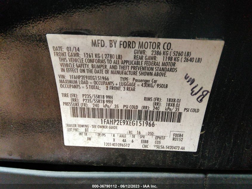 2014 FORD TAURUS SEL - 1FAHP2E9XEG151966