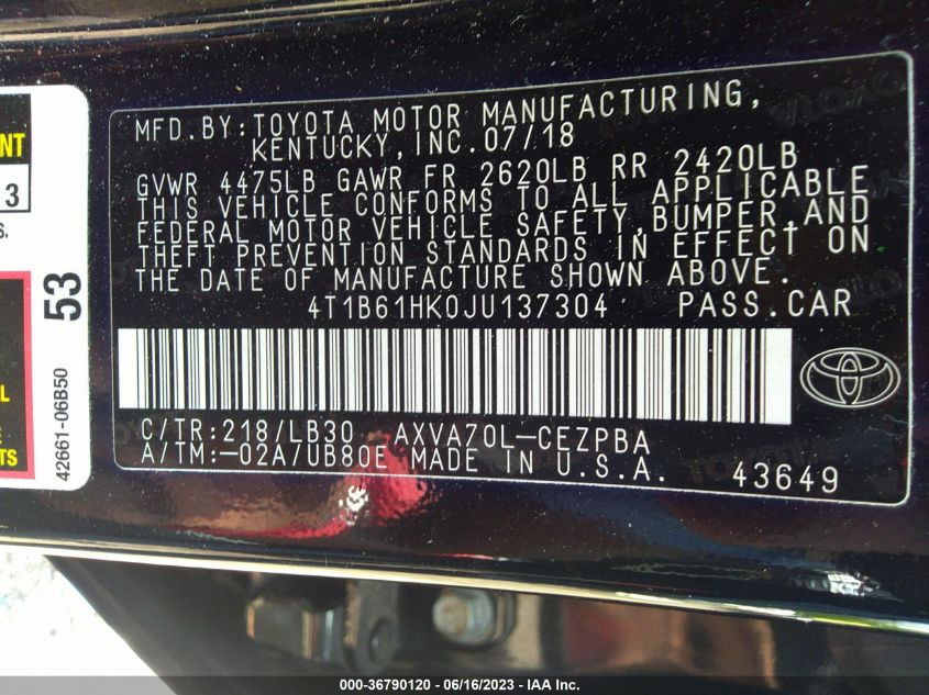 2018 TOYOTA CAMRY XSE - 4T1B61HK0JU137304