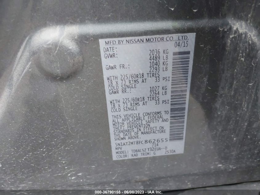 2015 NISSAN ROGUE SL - 5N1AT2MT8FC862655