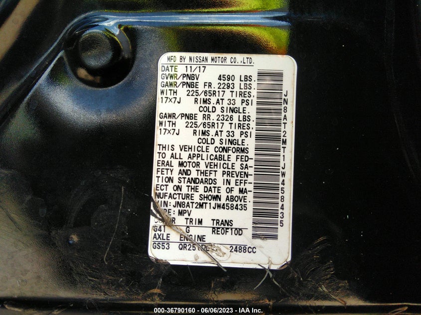VIN JN8AT2MT1JW458435 2018 NISSAN ROGUE S