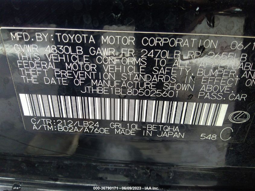 2013 LEXUS GS 350 - JTHBE1BL8D5025601
