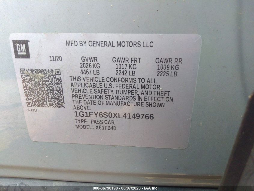 2020 CHEVROLET BOLT EV LT 1G1FY6S0XL4149766
