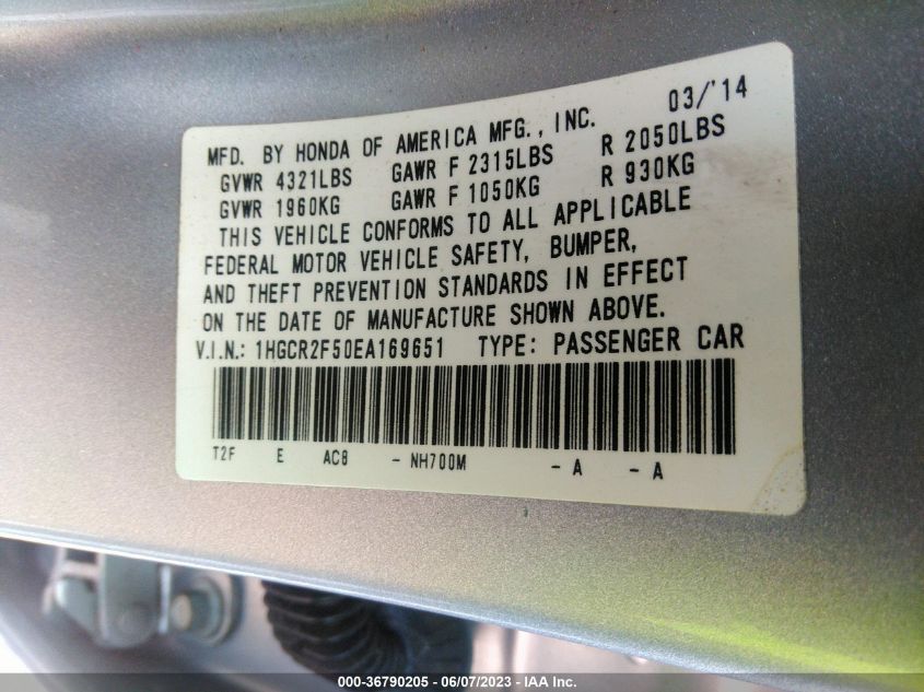 2014 HONDA ACCORD SEDAN SPORT - 1HGCR2F50EA169651