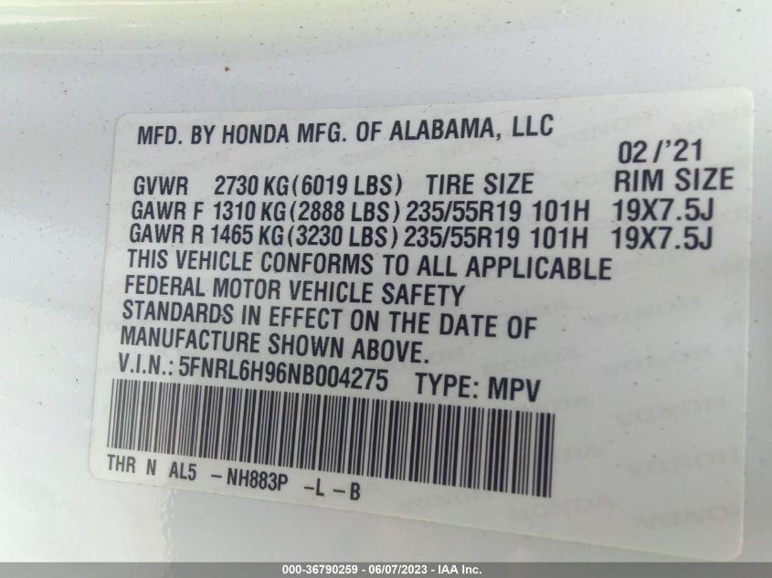 2022 HONDA ODYSSEY ELITE - 5FNRL6H96NB004275