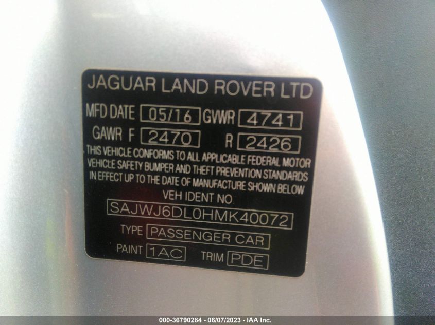 2017 JAGUAR F-TYPE R SAJWJ6DL0HMK40072