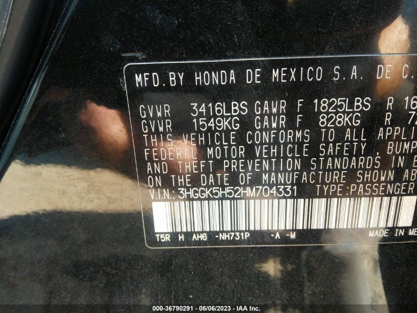 2017 HONDA FIT LX - 3HGGK5H52HM704331