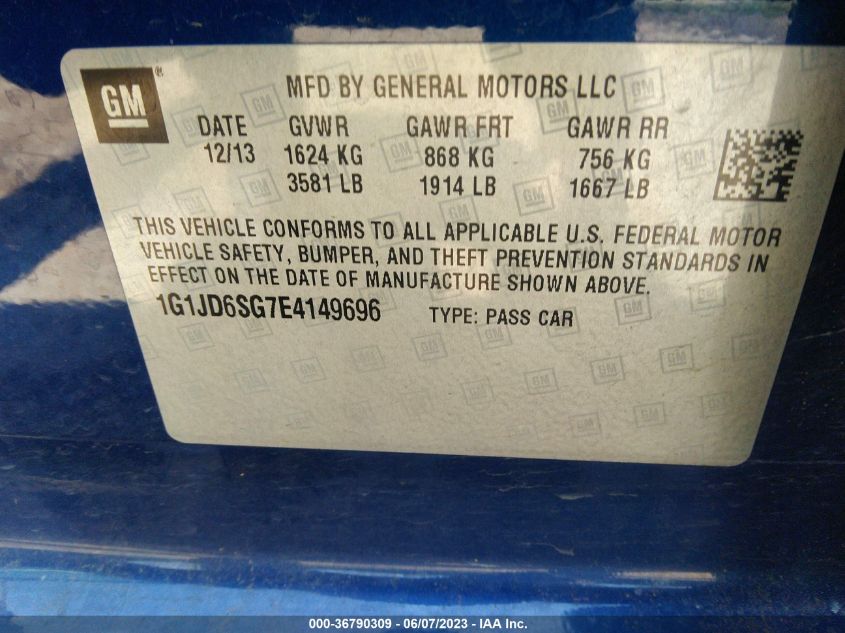 2014 CHEVROLET SONIC LT - 1G1JD6SG7E4149696