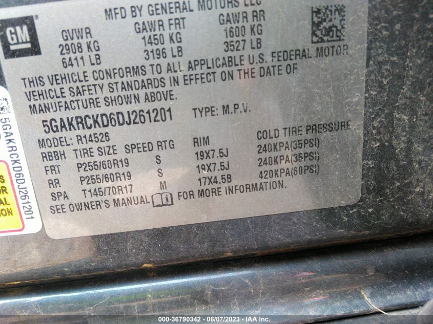 2013 BUICK ENCLAVE - 5GAKRCKD6DJ261201