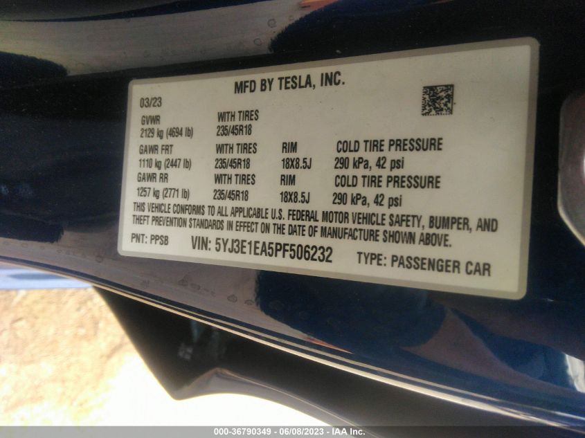 2023 TESLA MODEL Y LONG RANGE - 7SAYGDEE0PA068983