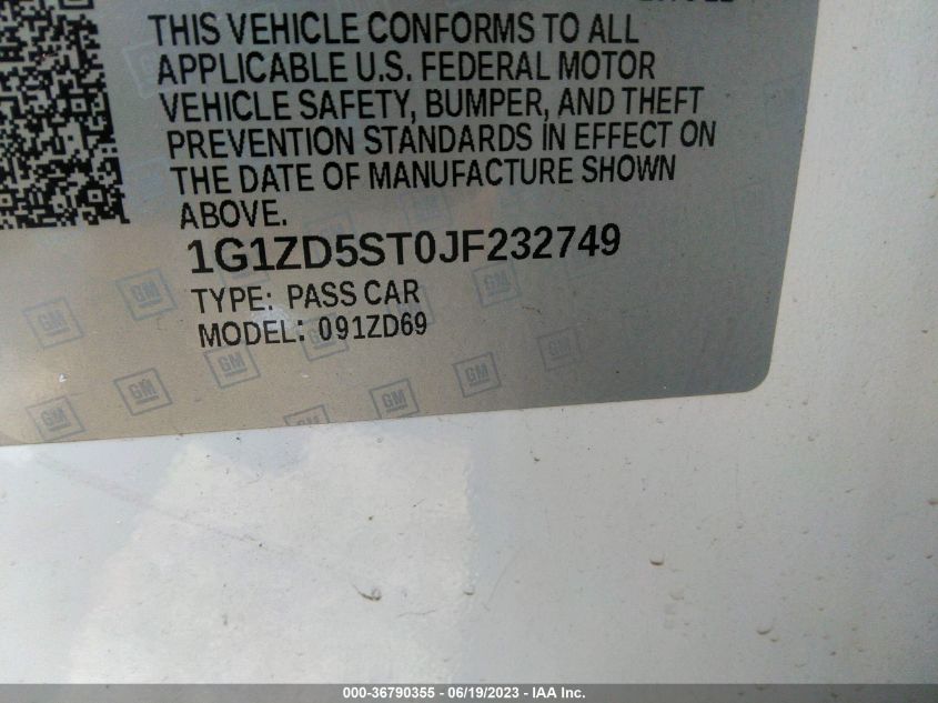 2018 CHEVROLET MALIBU LT - 1G1ZD5ST0JF232749