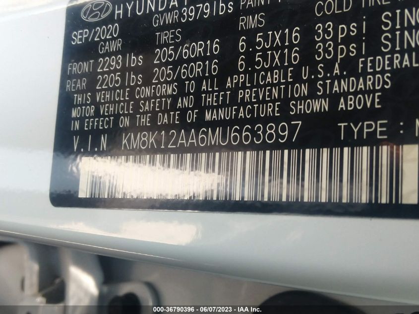2021 HYUNDAI KONA SE - KM8K12AA6MU663897