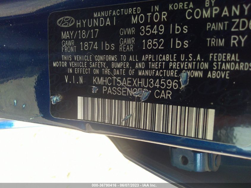 2017 HYUNDAI ACCENT SE - KMHCT5AEXHU345967