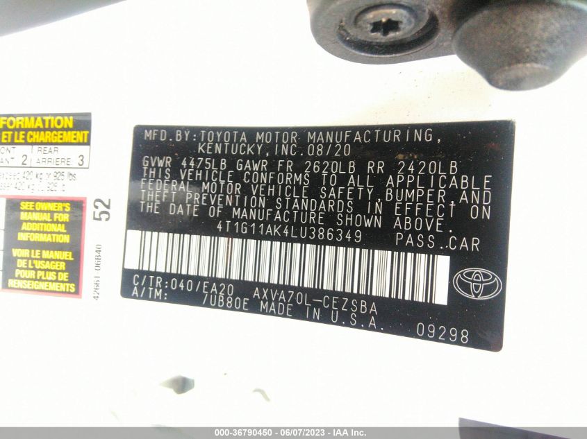 2020 TOYOTA CAMRY SE - 4T1M11AK7LU983580